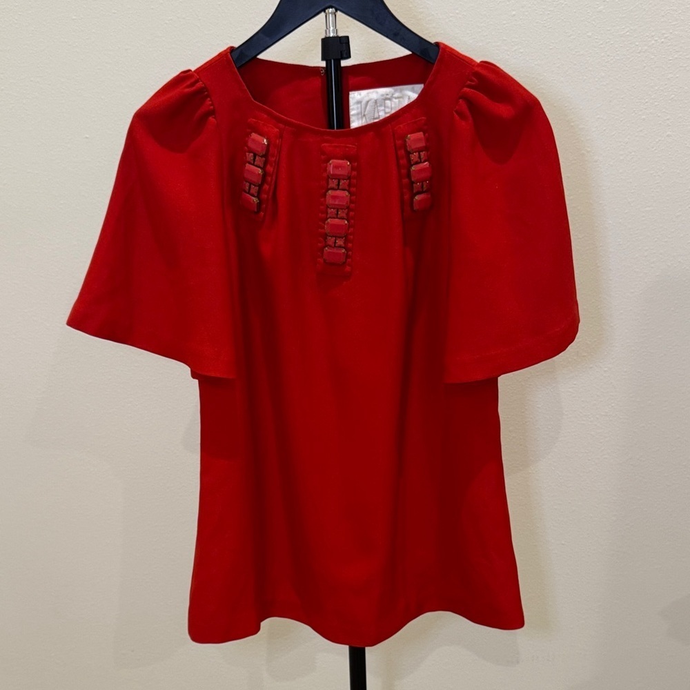 Karta Vintage Women's Red Embellished mini dress with Flutter Sleeves‎